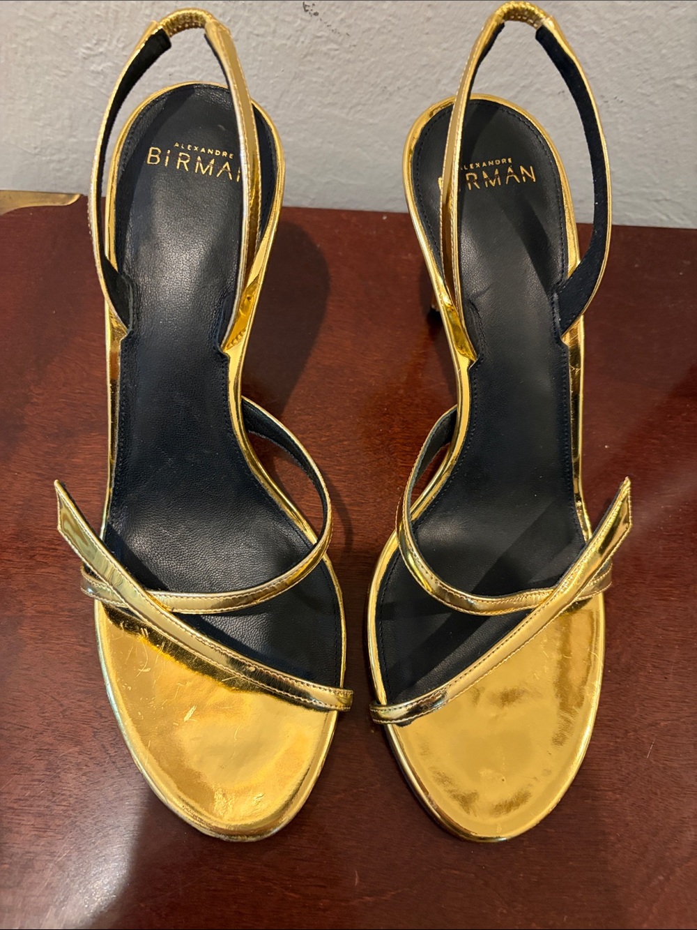 Alexandre Birman Metallic Gold Strappy Slingback Heels